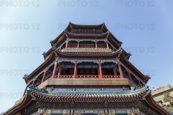 Landmark Tower of Buddhist Incense at the Summer Palace in Beijing, China in March 2018, Beijing,