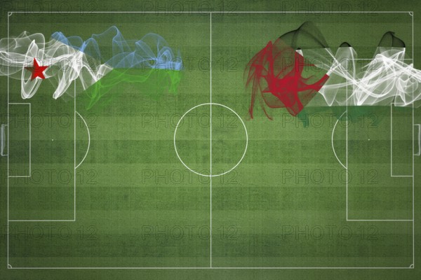 Djibouti vs Palestine Soccer Match, national colors, national flags, soccer field, football game,