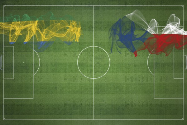 Gabon vs Czech Republic Soccer Match, national colors, national flags, soccer field, football game,