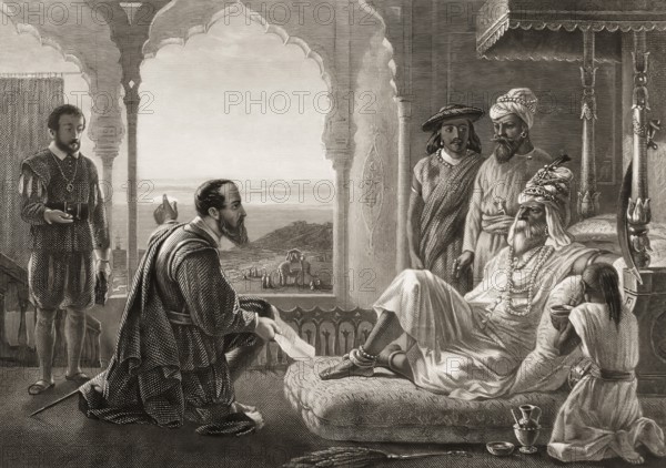 Vasco da Gama presenting a letter from the King of Portugal to the Samudrin von Calicut, Kozhikode,