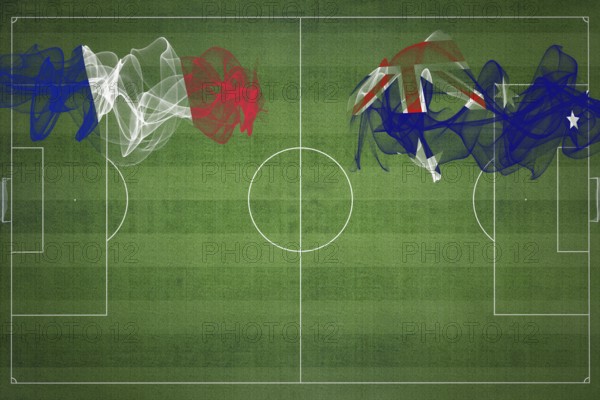 France vs Australia Soccer Match, national colors, national flags, soccer field, football game,