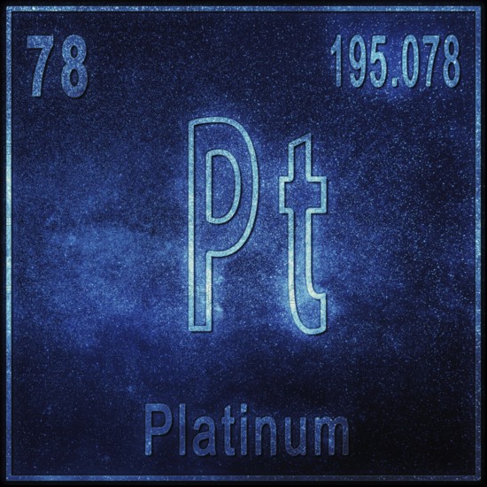 Platinum chemical element, Sign with atomic number and atomic weight, Periodic Table Element