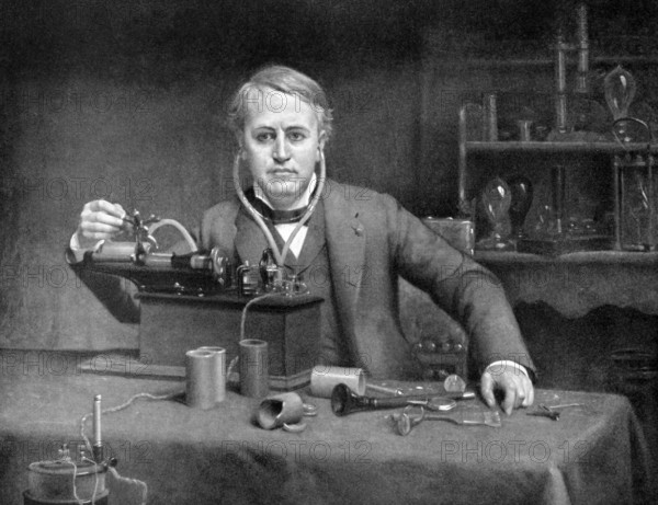 Thomas Edison (1847-1931) on antique print from 1899. American inventor and businessman. After A