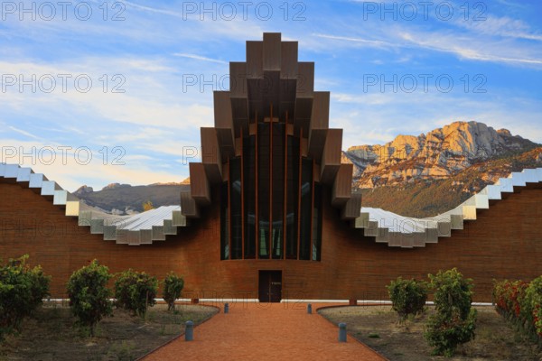 Fantastic beauty. The magnificent modern architecture of Bodegas Ysios. Bright flaming colors of
