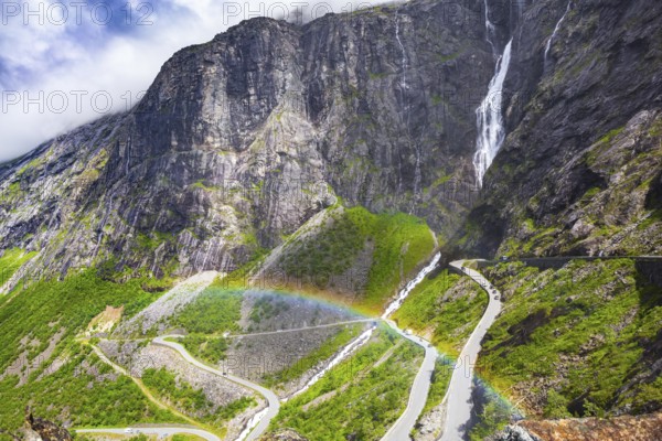 The famous Troll Staircase. Sunny summer day in the mountains of Norway. Photo taken from a drone.