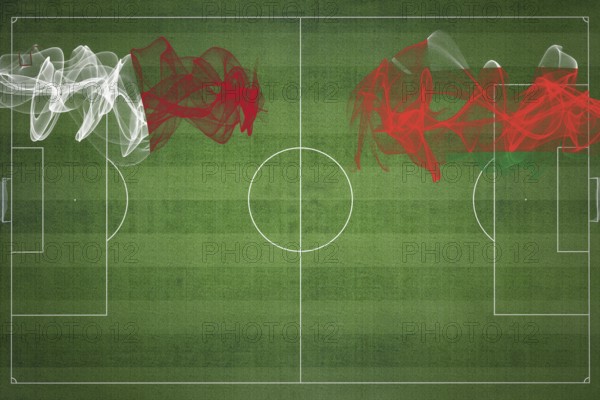 Malta vs Oman Soccer Match, national colors, national flags, soccer field, football game,
