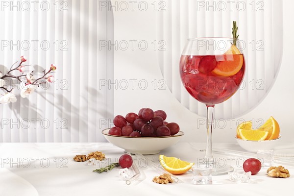 Royal lemonade cocktail with tequila, gin, rum, ice and grapes, bar and party concept, restaurant