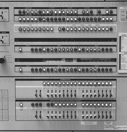In the 1960s. Detail of a computer used to register and reading information. A mainframe computer