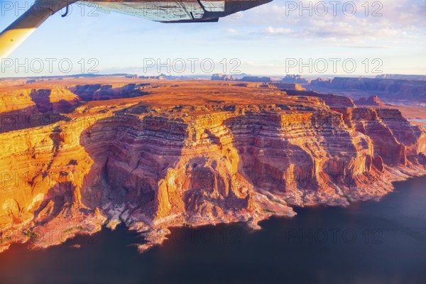 Photo from a bird's eye view. Lake Powell is a reservoir on the Colorado River. USA. States of Utah