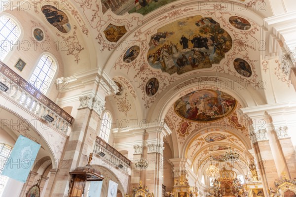 Monumental paintings of the frescoes in the nave of the Saint-Maurice abbey church. Ebersmunster,