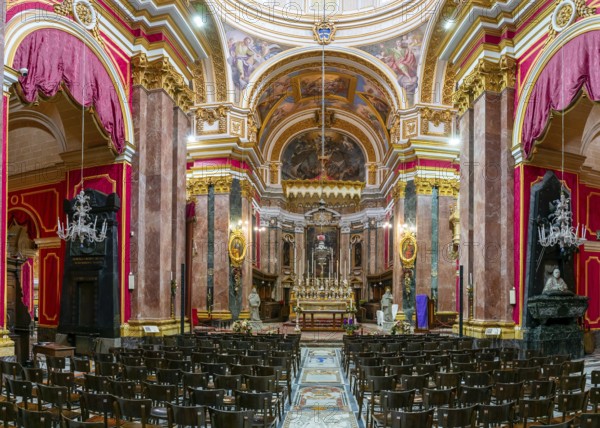 Mdina, Malta, 22 December, 2023: view of the central nave and altar in the Metropolitan Cathedral