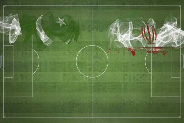 Pakistan vs Iran Soccer Match, national colors, national flags, soccer field, football game,