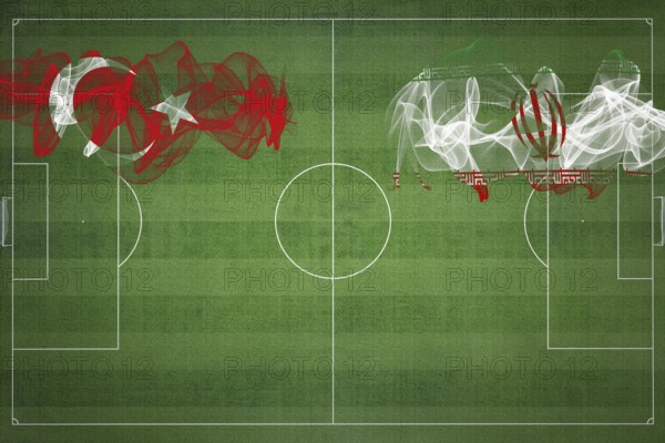 Turkey vs Iran Soccer Match, national colors, national flags, soccer field, football game,