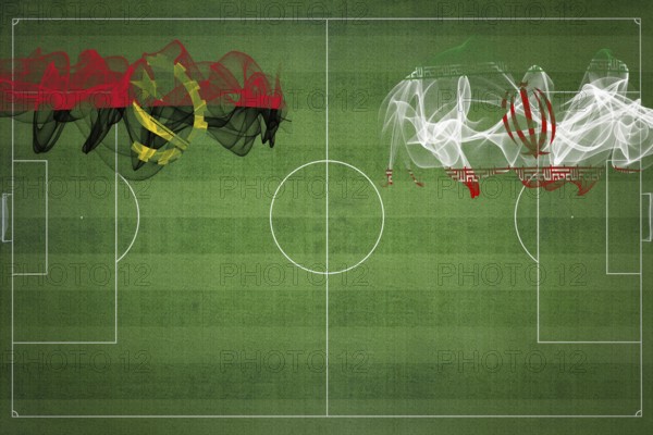 Angola vs Iran Soccer Match, national colors, national flags, soccer field, football game,