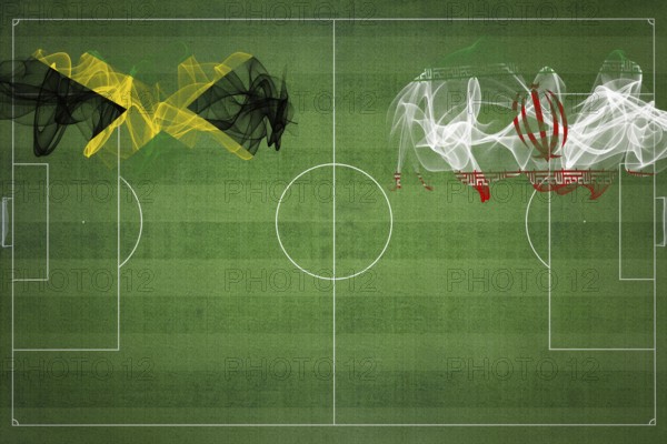 Jamaica vs Iran Soccer Match, national colors, national flags, soccer field, football game,