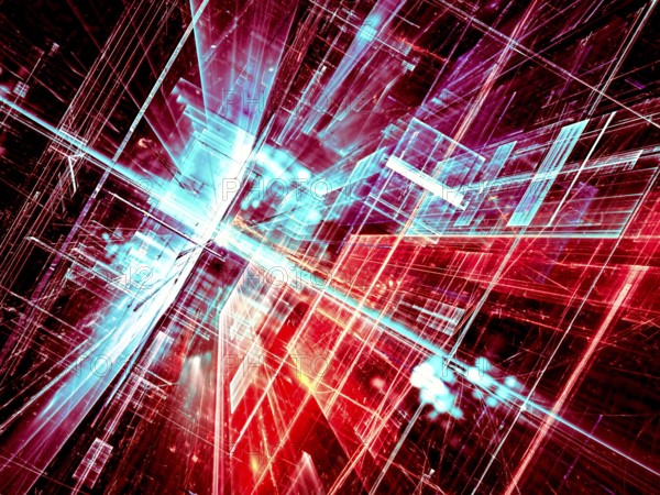 Abstract future technology background - computer-generated image. Fractal art: glass room or street