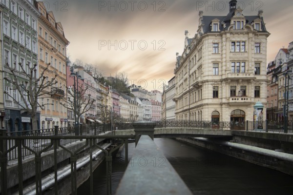Cityscape in winter. Cityscape with historic buildings in an old town from the Baroque period.