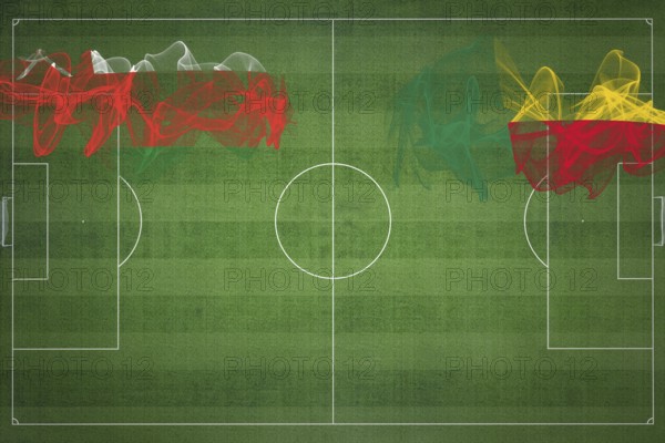 Oman vs Benin Soccer Match, national colors, national flags, soccer field, football game,