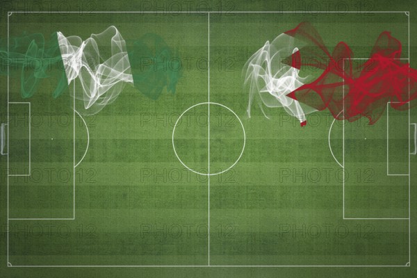 Nigeria vs Bahrain Soccer Match, national colors, national flags, soccer field, football game,