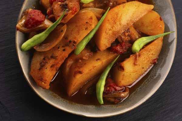 Fried potatoes with paprika sauce. crispy fried patata bravas, fried potatoes with smoked paprika