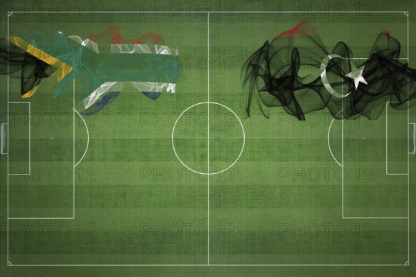 South Africa vs Libya Soccer Match, national colors, national flags, soccer field, football game,