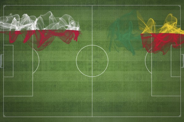 Poland vs Benin Soccer Match, national colors, national flags, soccer field, football game,