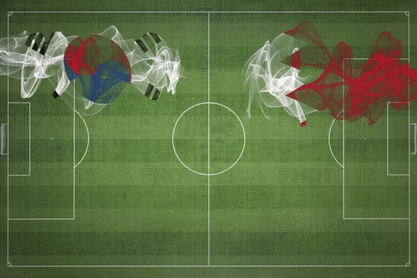 South Korea vs Bahrain Soccer Match, national colors, national flags, soccer field, football game,
