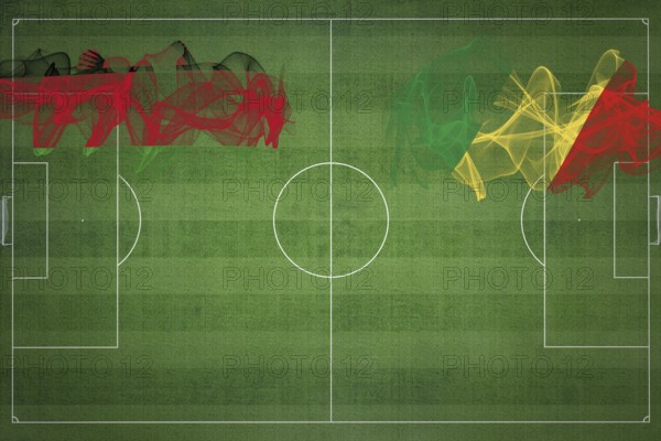 Malawi vs Congo Soccer Match, national colors, national flags, soccer field, football game,