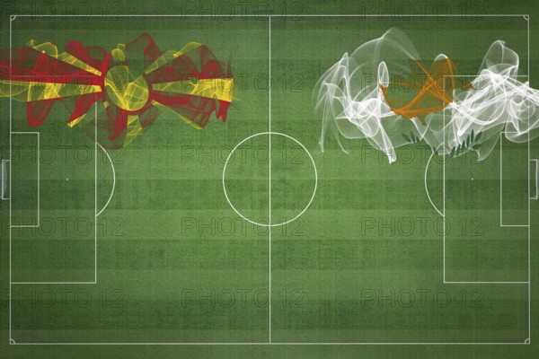 North Macedonia vs Cyprus Soccer Match, national colors, national flags, soccer field, football