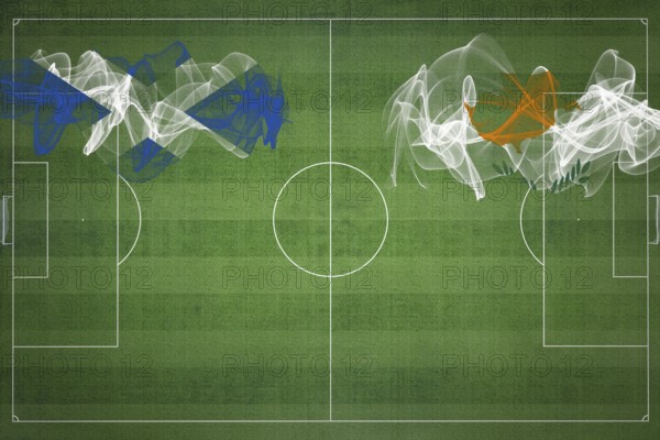 Scotland vs Cyprus Soccer Match, national colors, national flags, soccer field, football game,