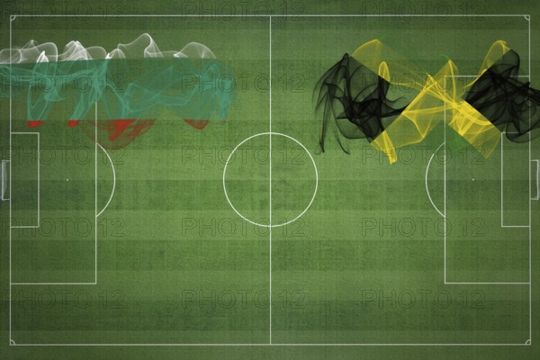 Bulgaria vs Jamaica Soccer Match, national colors, national flags, soccer field, football game,