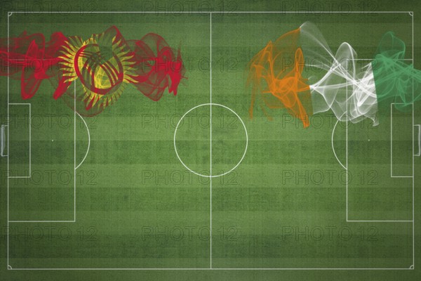 Kyrgyzstan vs Ivory Coast Soccer Match, national colors, national flags, soccer field, football