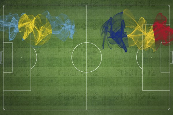 Palau vs Romania Soccer Match, national colors, national flags, soccer field, football game,