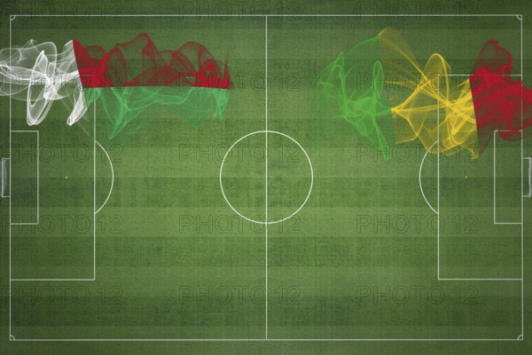 Madagascar vs Mali Soccer Match, national colors, national flags, soccer field, football game,