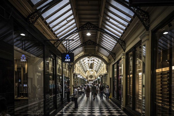 MELBOURNE, AUSTRALIA, MARCH 5, 2022: The iconic Royal arcade shopping precinct on Bourke St in