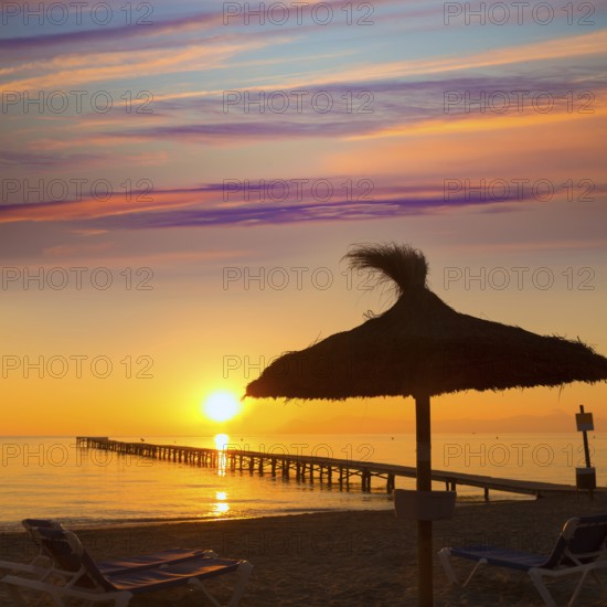 Majorca Muro beach sunrise in Alcudia Bay Mallorca at Balearic Islands of Spain