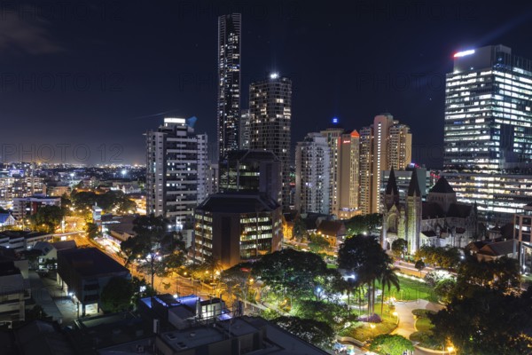 The illuminated skyline of Brisbane at night
