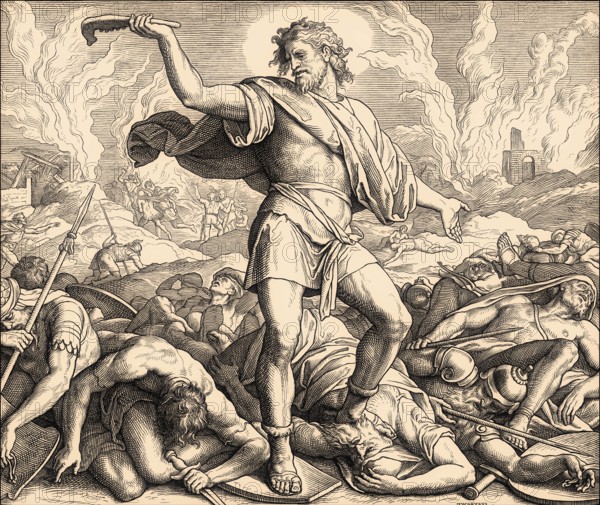 Samson Slays a Thousand Men with the Jawbone of a Donkey, Old Testament, by Julius Schnorr von