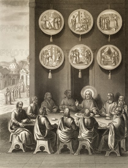 Before the ascension of Jesus, Resurrection of Jesus, New Testament, steel engraving 1853,