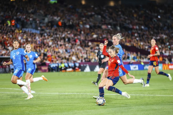 SYDNEY, AUSTRALIA, AUGUST 20: Olga CARMONA of Spain shoots and scores as Spain plays England in the