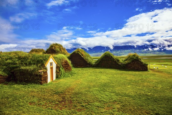 Ethnographic Museum-estate Glaumbaer, Iceland. The picturesque village of old houses covered with
