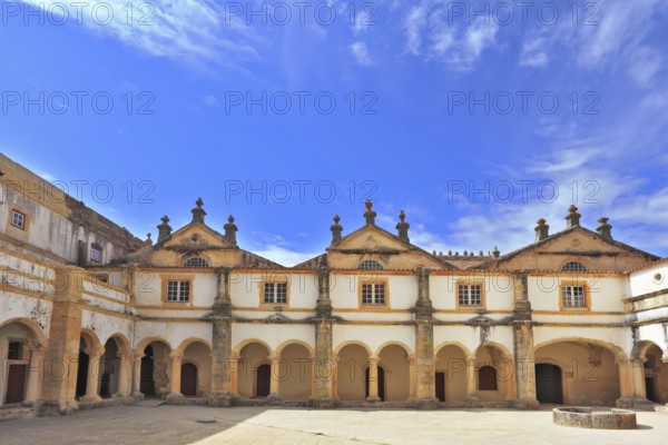 Palace of the Knights Templar in the small town of Tomar, Portugal. Beautiful inner courtyard,