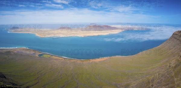 Aerial view on island La Graciosa next to Lanzarote. Part of the Canary Islands of Spain