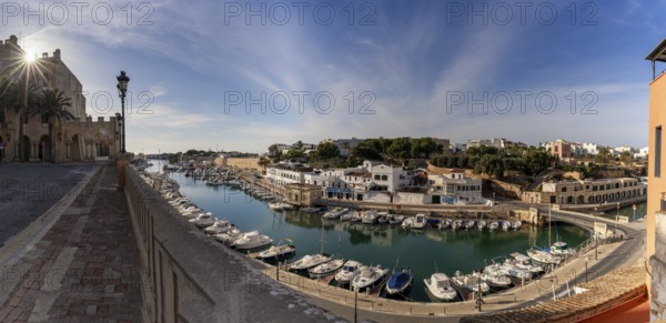 Ciutadella, Spain, 26 January, 2024: view of the Ciutadella town hall and the harbor and
