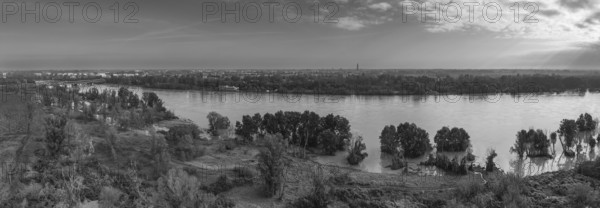 Cremona, Italy, October 20th 2024 Aerial view of a river overflowing its banks, flooding the