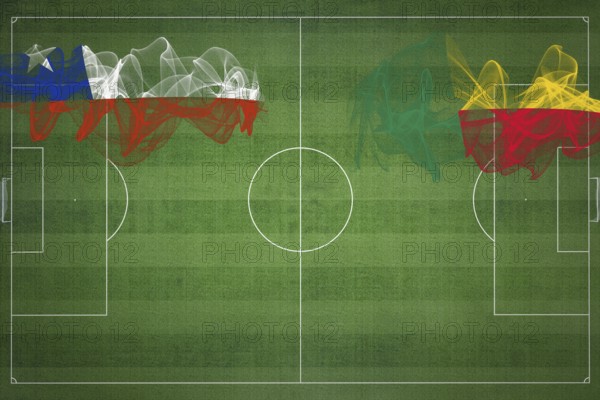 Chile vs Benin Soccer Match, national colors, national flags, soccer field, football game,