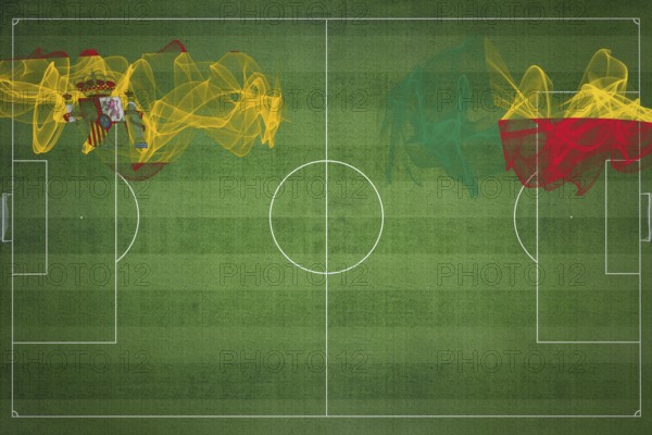 Spain vs Benin Soccer Match, national colors, national flags, soccer field, football game,
