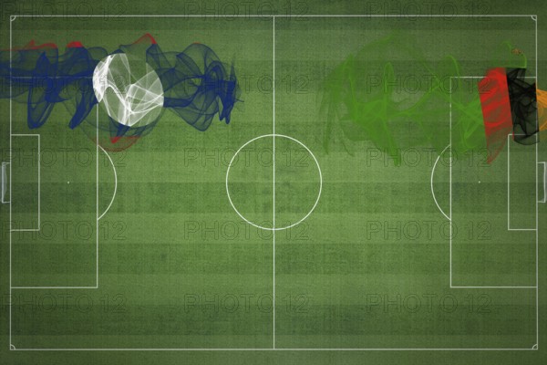 Laos vs Zambia Soccer Match, national colors, national flags, soccer field, football game,