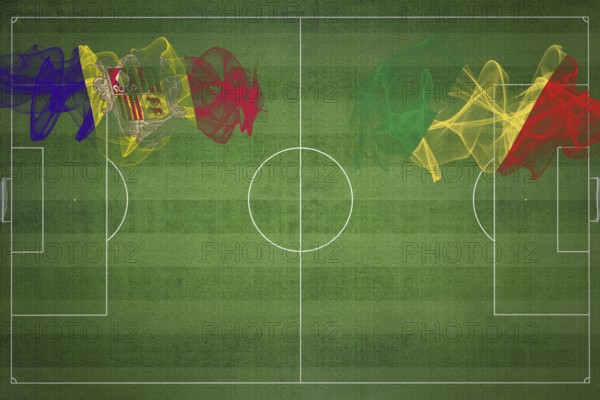Andorra vs Congo Soccer Match, national colors, national flags, soccer field, football game,