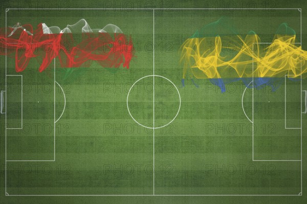 Oman vs Gabon Soccer Match, national colors, national flags, soccer field, football game,